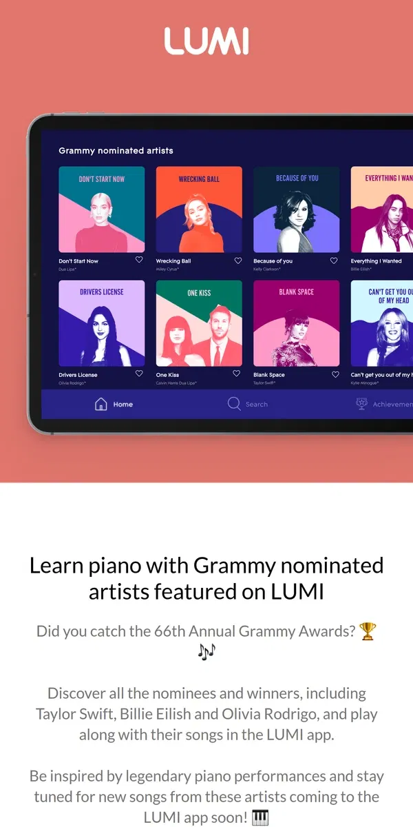 Email from LUMI. Perform like Grammy Award-winning artists with LUMI 🎹 🎶