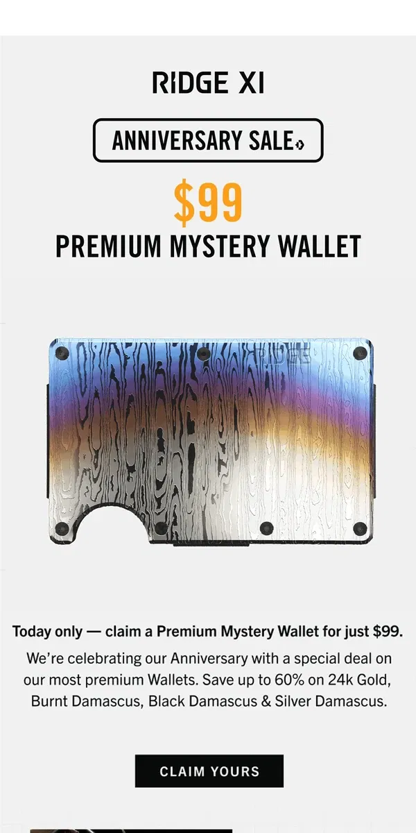 Email from The Ridge. Today Only - $99 Premium Mystery Wallet