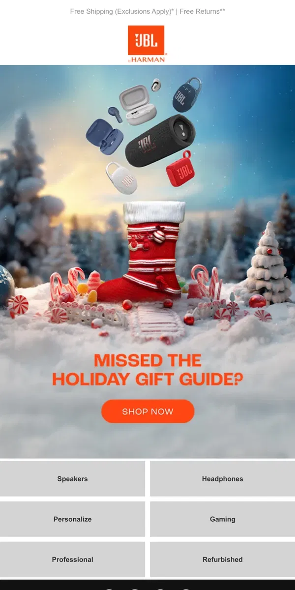 Email from JBL. Holiday Cheer Isn’t Over – Save Up to 50% Today!