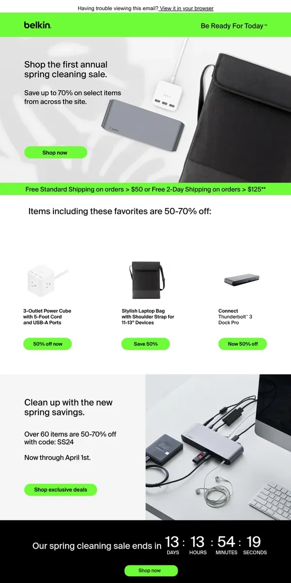 Email from Belkin. ✨ Up to 70% off: Our first annual spring cleaning sale is on ✨