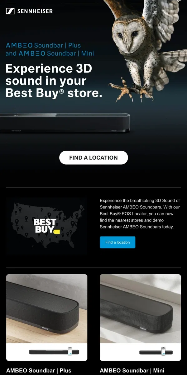 Email from Sennheiser. Demo AMBEO Soundbars at your nearest Best Buy®!