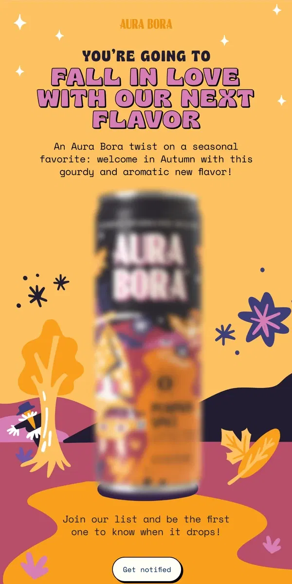 Email from Aura Bora. NEXT FLAVOR SNEAK PEEK 🍂🍁