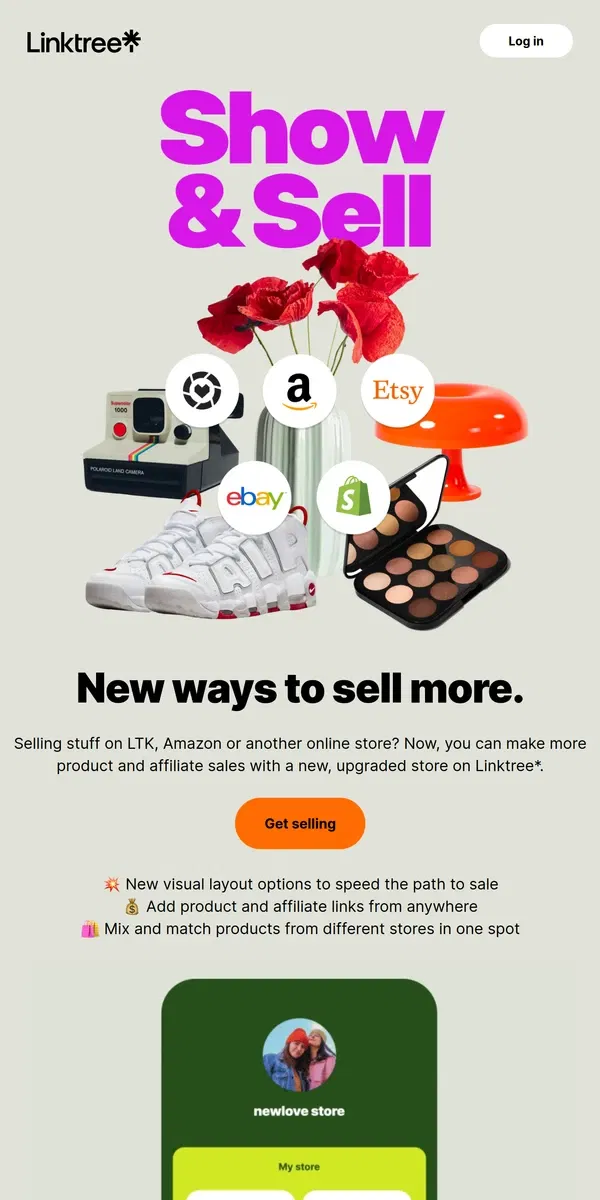 Email from Linktree. 📣 PSA: Stores just got an upgrade