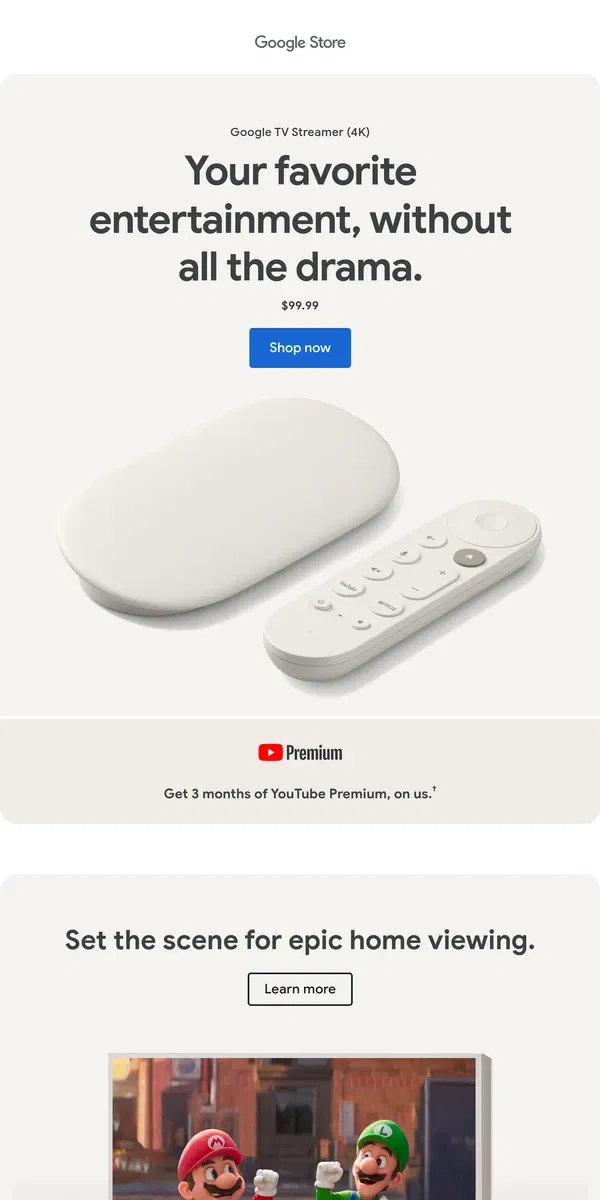 Email from Google Store. Meet the new Google TV Streamer (4K)