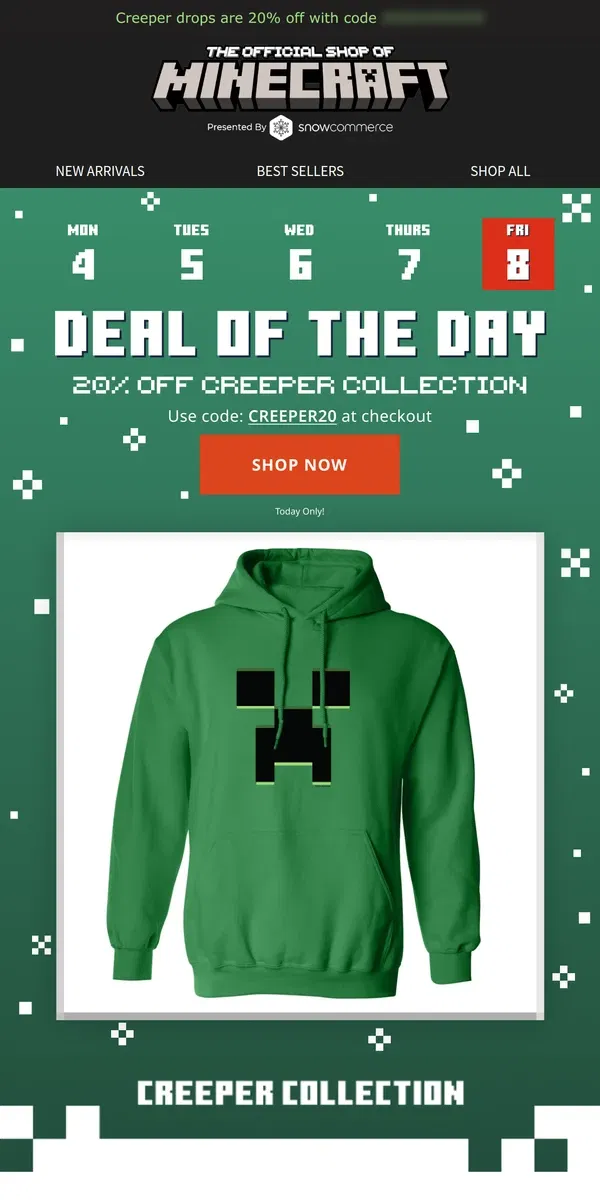 Email from Minecraft. CREEPER! Tssss 💥 20% OFF 💥