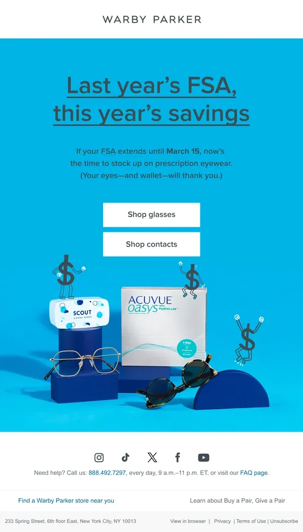 Email from Warby Parker. Is your FSA still in play?