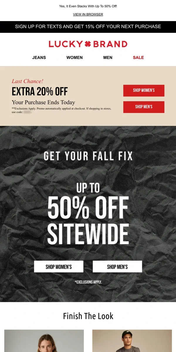 Email from Lucky Brand. FINAL HOURS! ⏰ Extra 20% Off Your Order