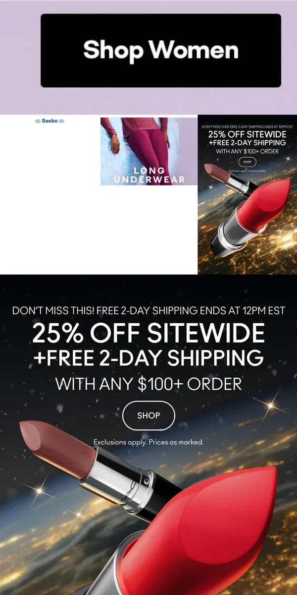 Email from Bombas. Last Chance for Free 2-Day Shipping