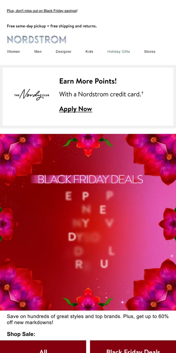 Email from Nordstrom. Up to 60% off new markdowns