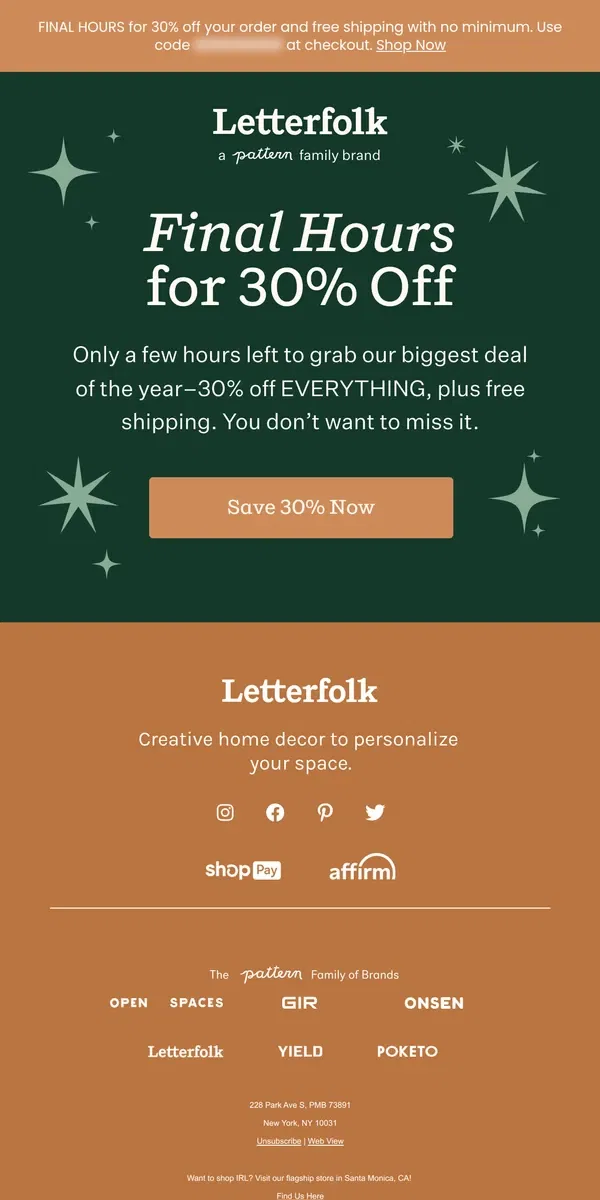 Email from Letterfolk. 30% is on it’s way out ➡️