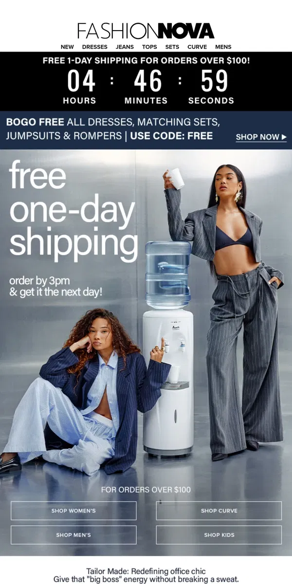 Email from Fashion Nova. It's BACK🎉FREE 1-Day Shipping!