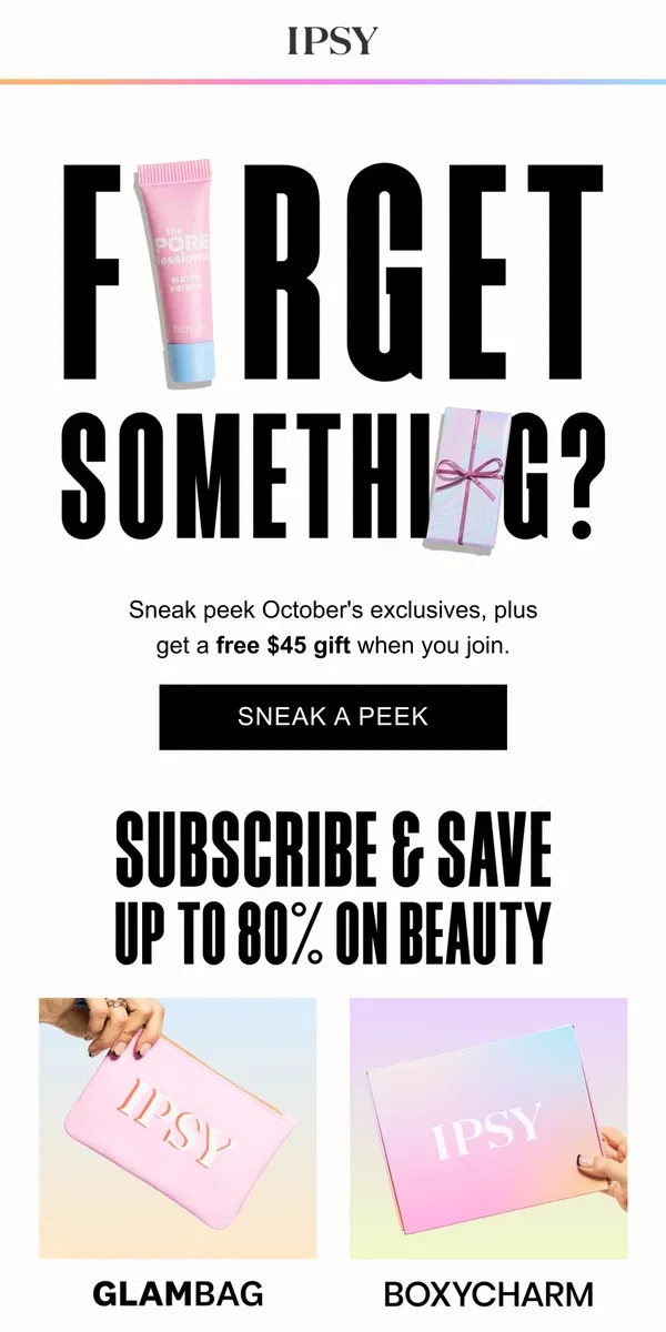 Email from BoxyCharm by IPSY. Your free gift is waiting, but not for long...