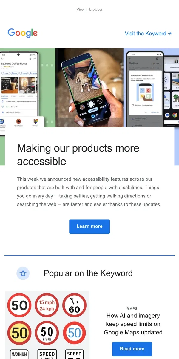 Email from Google. 8 ways we’re making daily tasks more accessible