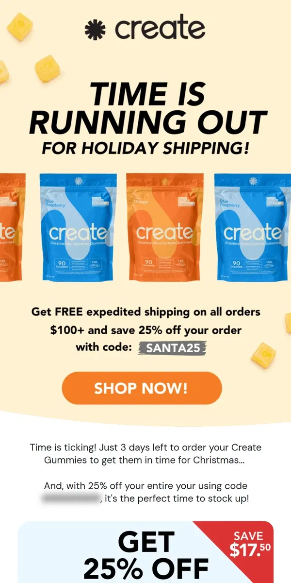 Email from Create Wellness. TIME'S RUNNING OUT