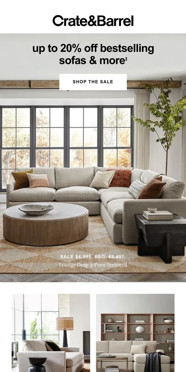 Email from Crate & Barrel. IT'S ON | Our top sofas are up to 20% off