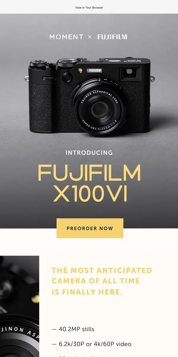 Email from Moment. Introducing Fujifilm X100VI 📸