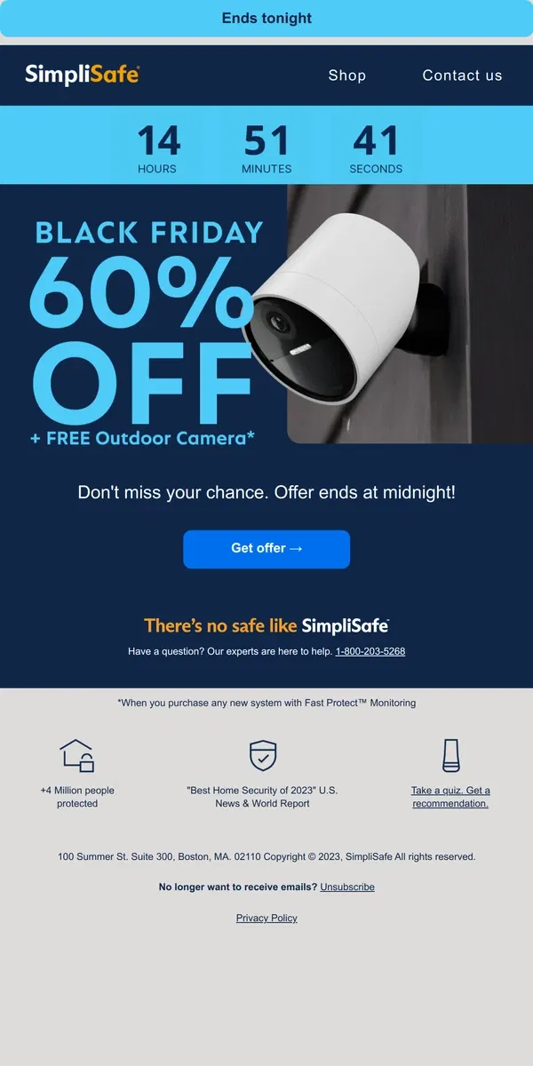 Email from SimpliSafe. Act fast, your Black Friday deal is almost gone