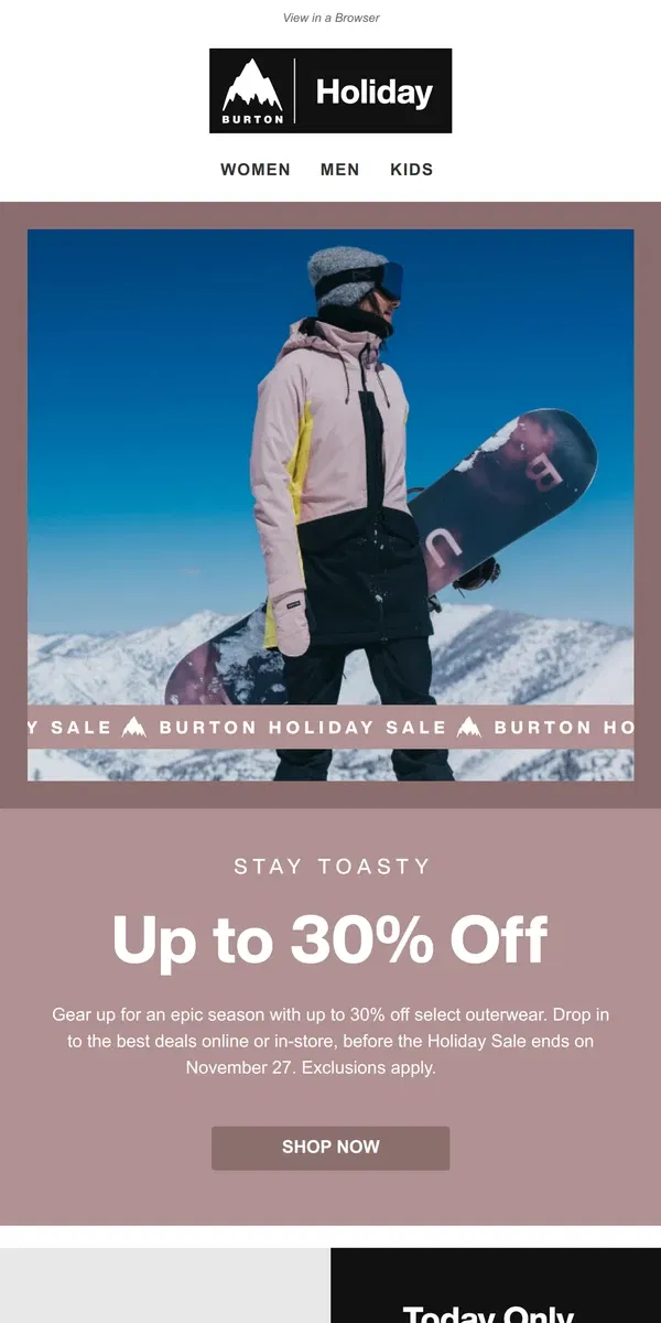 Email from Burton. Refresh Your Winter Wardrobe