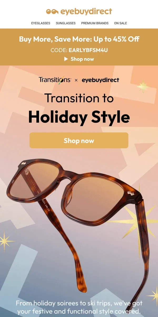 Email from Eyebuydirect. Holiday Eyewear Style ✨👀