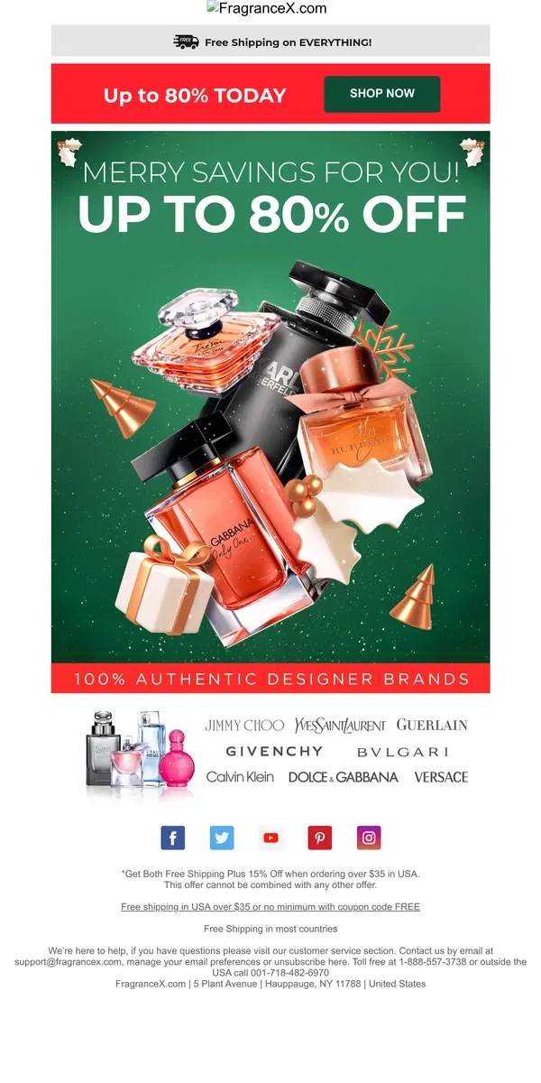 Email from FragranceX. We’re feeling merry. Up to 80% off your order.