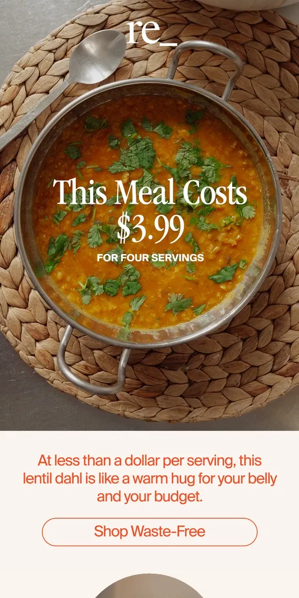 Email from re_ grocery. This meal costs: $3.99