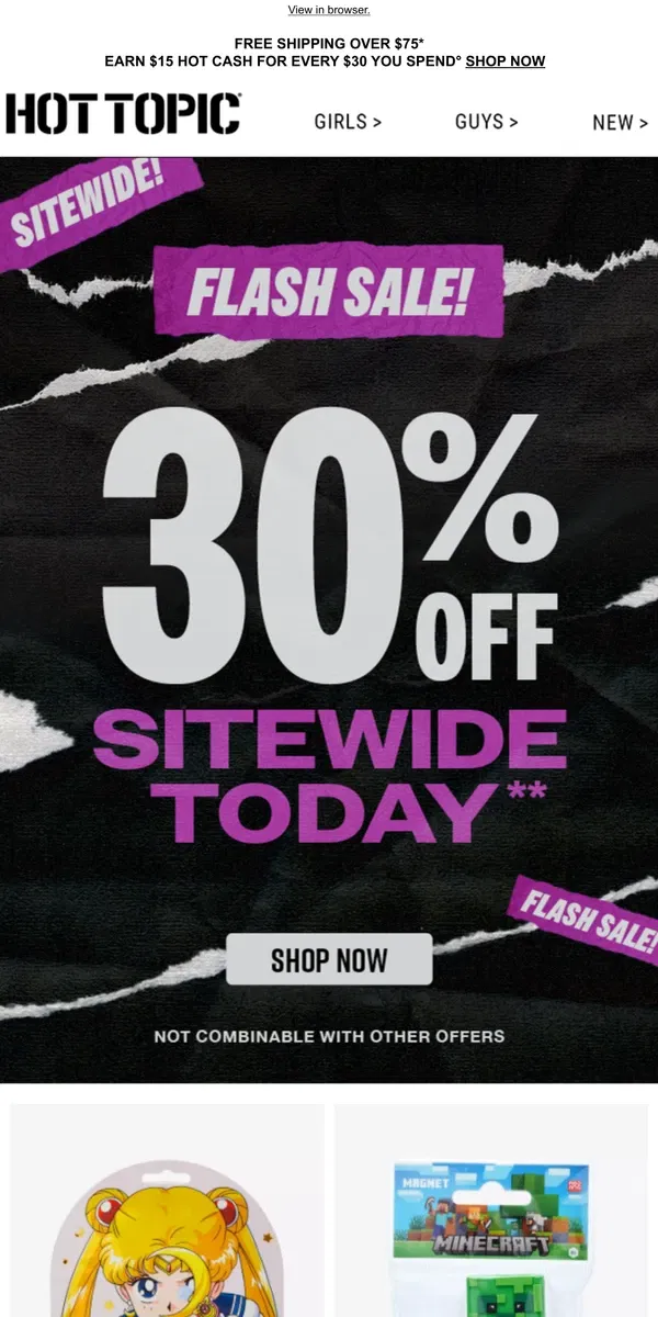 Email from Hot Topic. ✨ 30% Off TODAY! Your 11/11 wish came true ✨