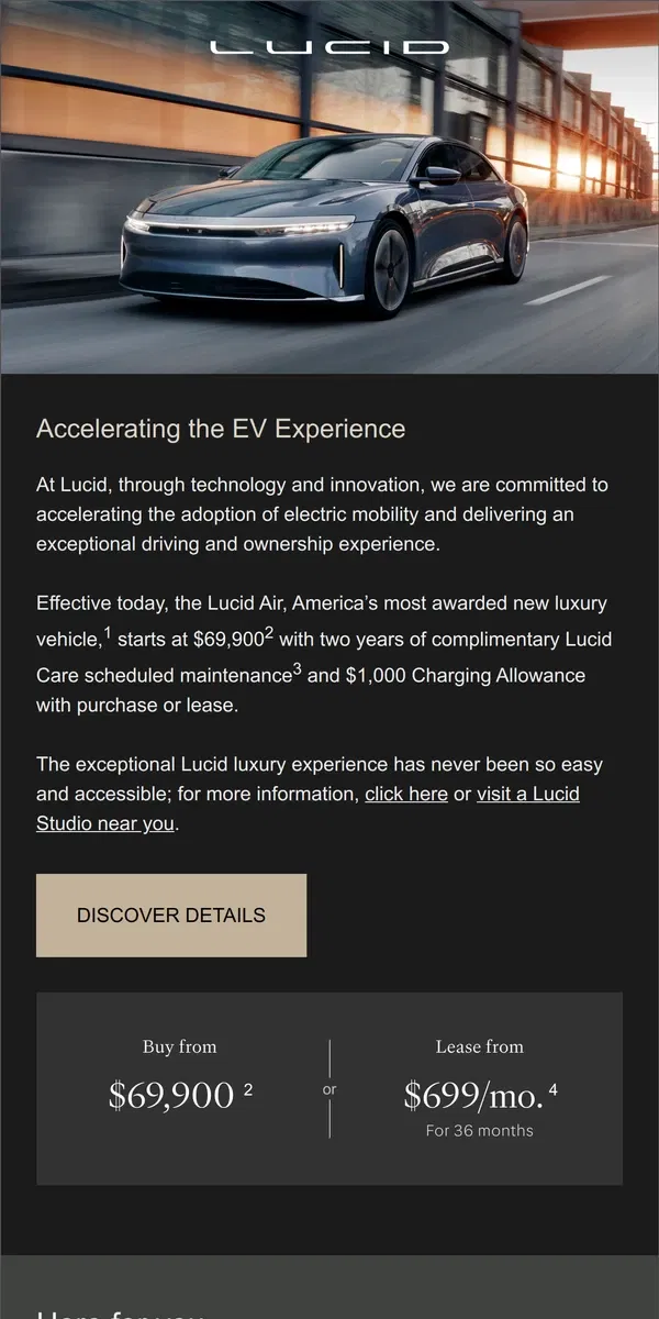 Email from Lucid Motors. An exceptional experience awaits you.