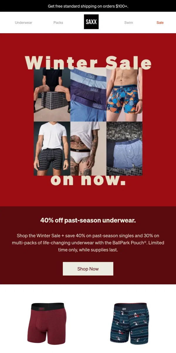 Email from SAXX Underwear. Save up to 40% off past-season underwear