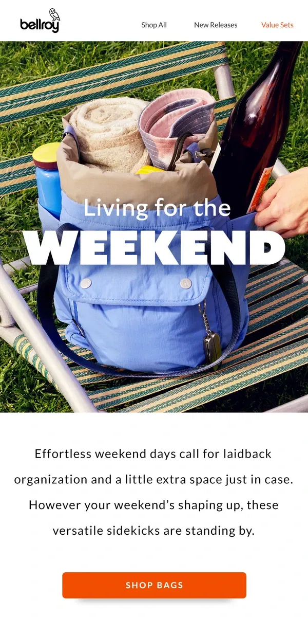 Email from Bellroy. Fill your weekend