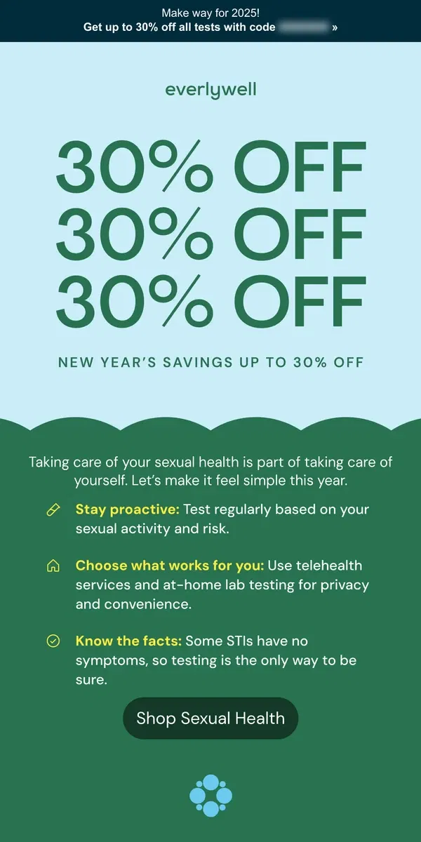 Email from Everlywell. The real New Year flex? Saving 30% on at-home lab tests