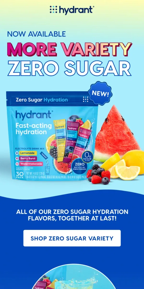 Email from Hydrant. Discover our Zero Sugar Variety Pack!