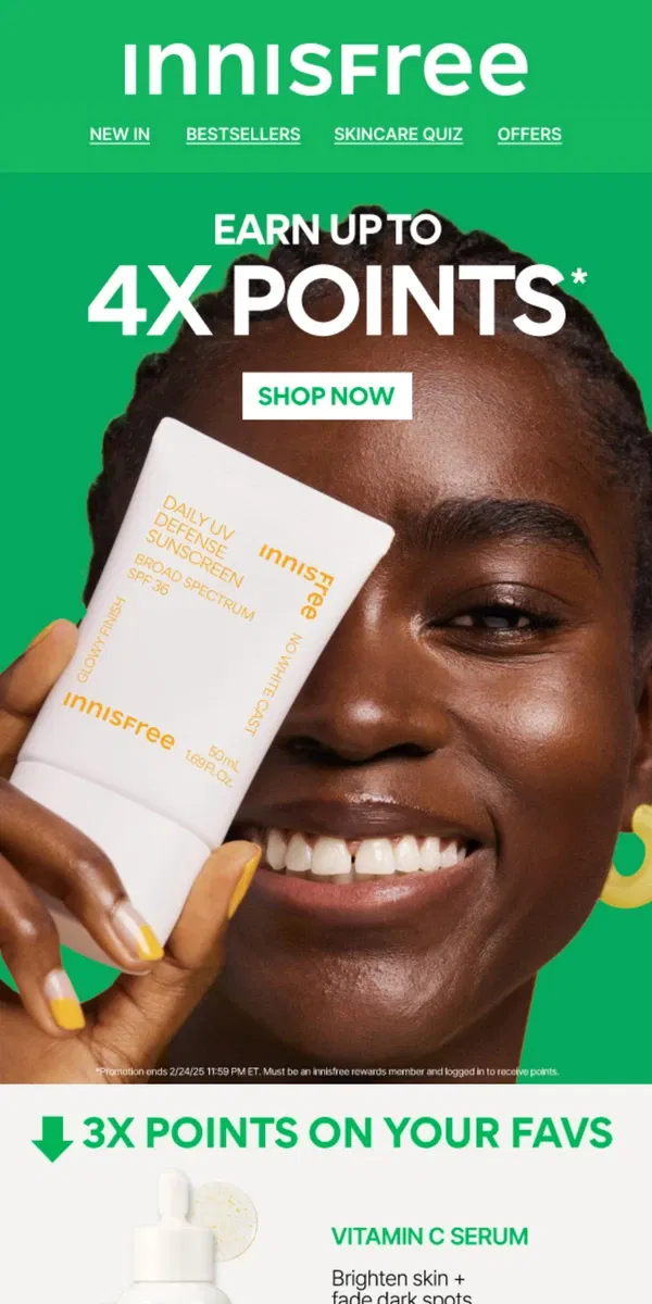 Email from innisfree. Members Only! Earn Up to 4x Points