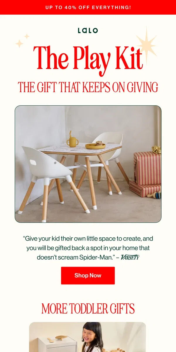 Email from Lalo. The toddler gift everyone is talking about—on sale!