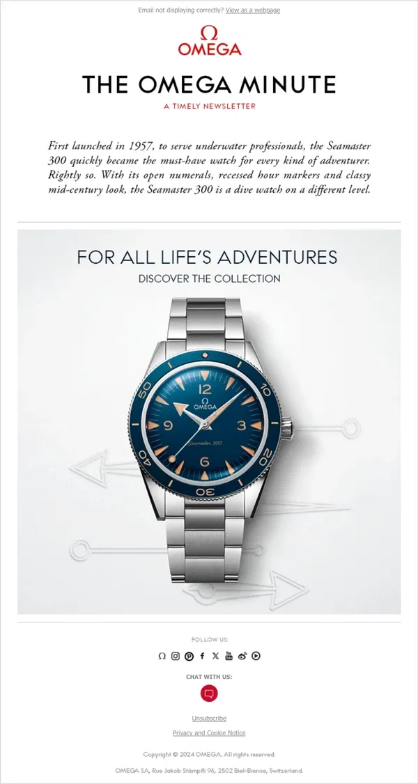 Email from OMEGA. The timeless Seamaster 300