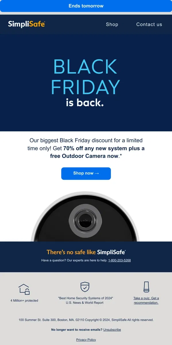 Email from SimpliSafe. VIP extension: your Black Friday offer is still here