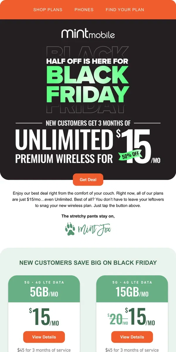 Email from Mint Mobile. Get 50% off Unlimited this Black Friday