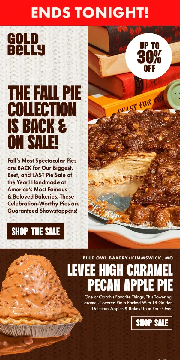 Email from Goldbelly. Fall Pie Sale ENDS TONIGHT🥧