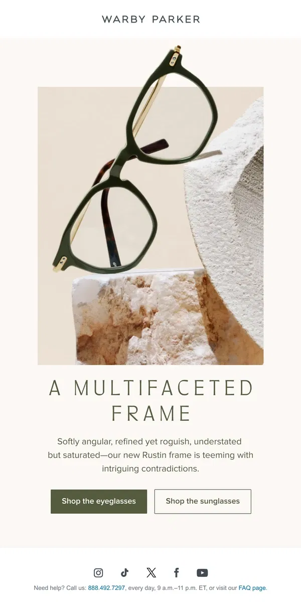 Email from Warby Parker. Curiously complex