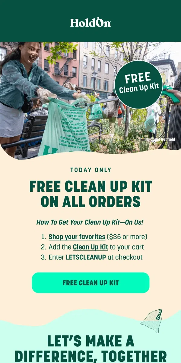 Email from HoldOn. Free Clean Up Kit (Today Only)