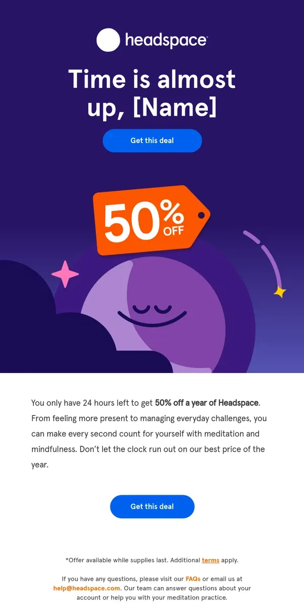 Email from Headspace. 24 hours left