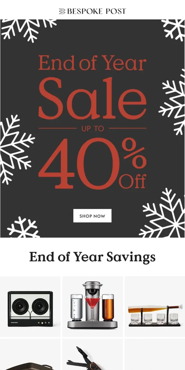 Email from Bespoke Post. End of Year Sale: Up To 40% Off