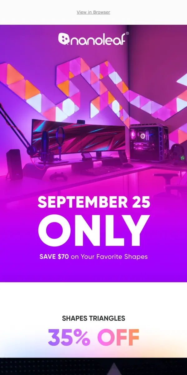 Email from Nanoleaf. Shapes Flash Sale: TODAY ONLY!