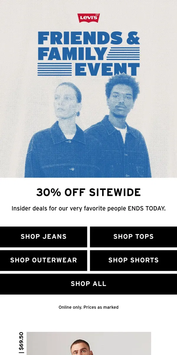 Email from Levi's. Ends Today