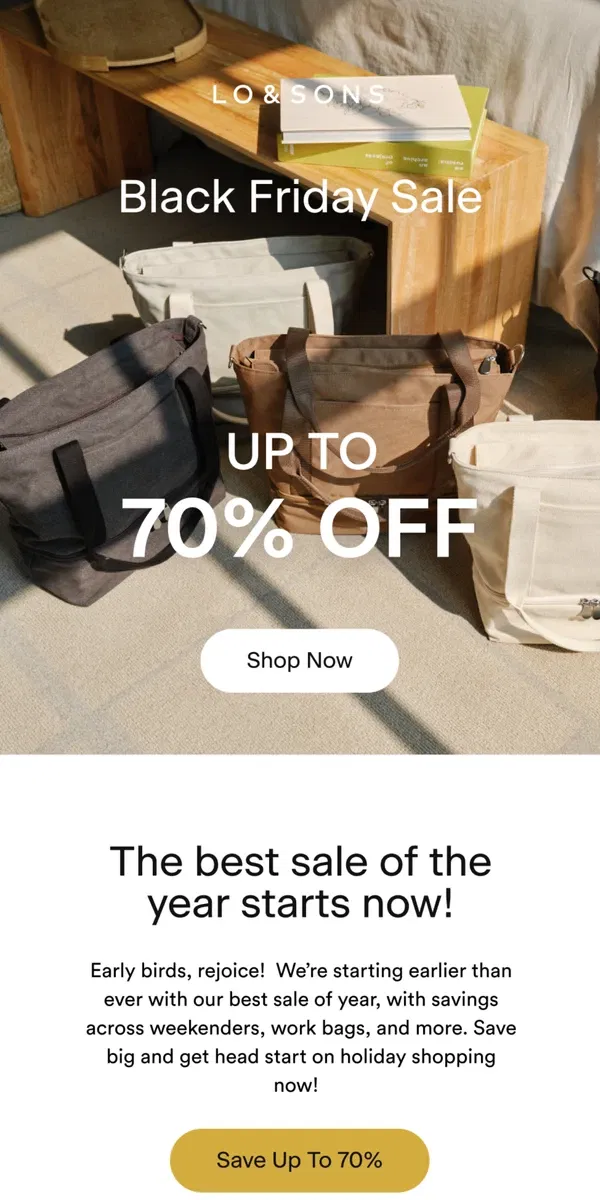 Email from Lo & Sons. ✨UP TO 70% OFF✨ starts now!