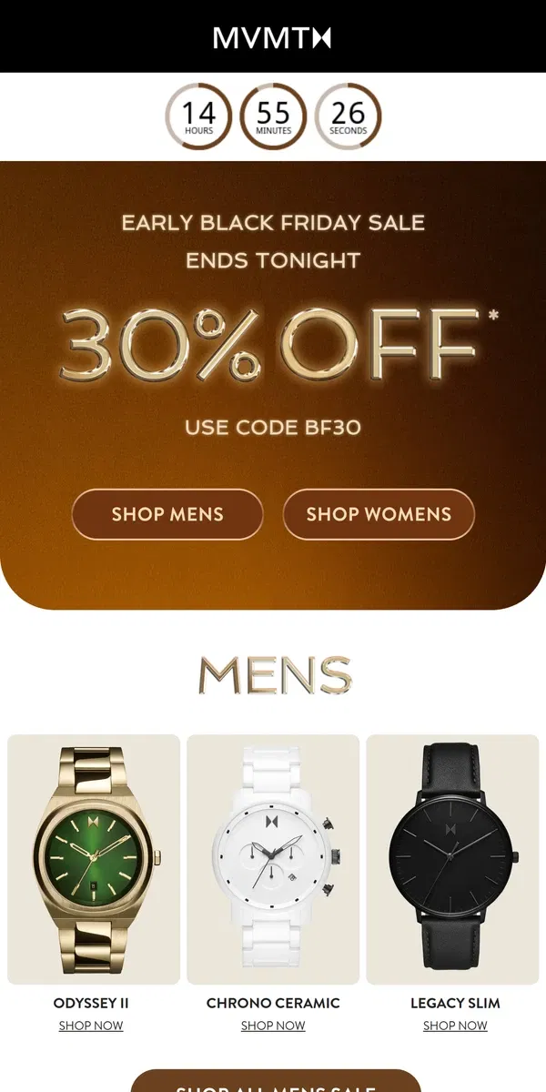 Email from MVMT. 30% off ends tonight!