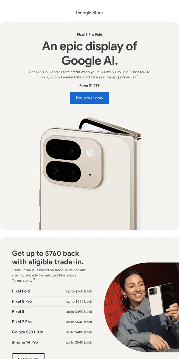 Email from Google Store. Introducing Pixel 9 Pro Fold