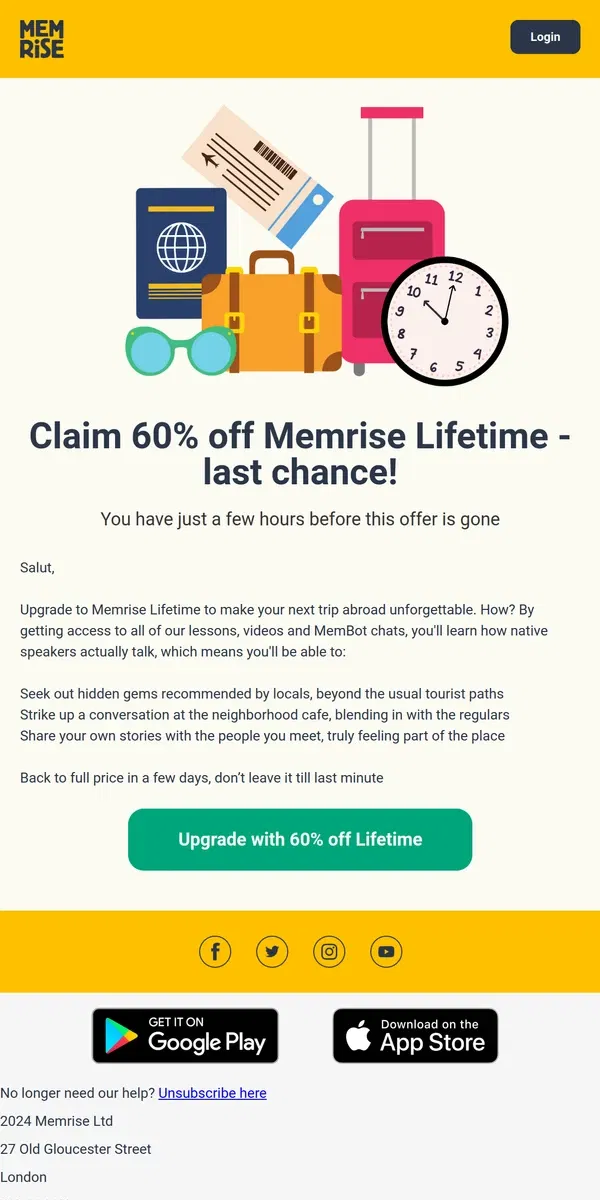 Email from Memrise. ⌛ Last day: claim 60% off Memrise lifetime