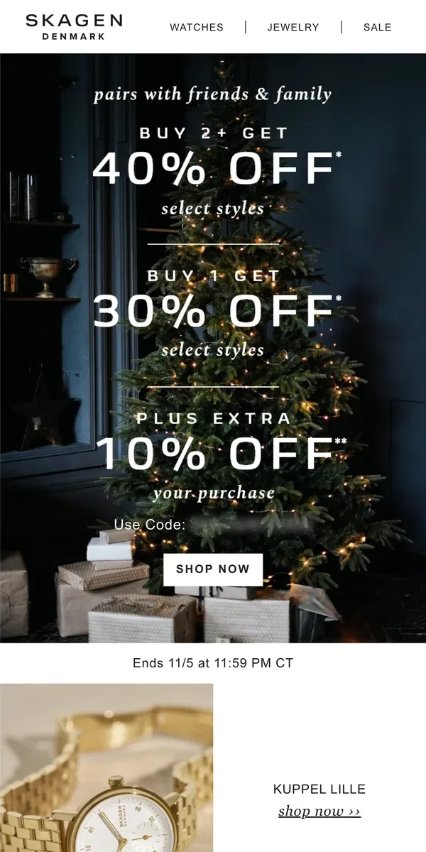 Email from Skagen. 3 days left to shop black friday early