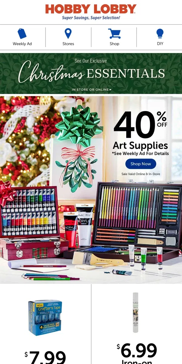 Email from Hobby Lobby. 40% Off The Perfect Art Sets For You 🎨