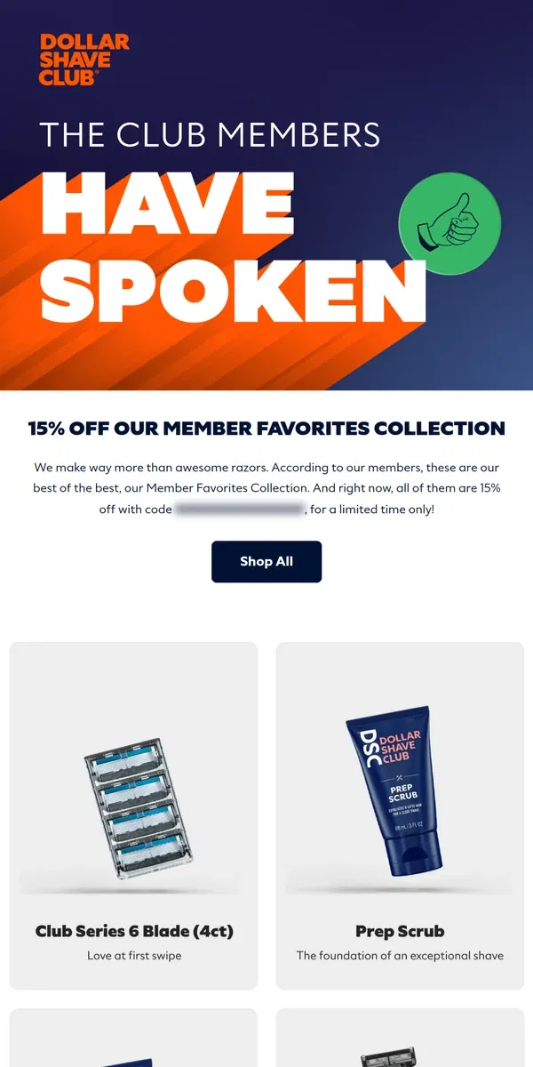 Email from Dollar Shave Club. 🌟 Member Faves for 15% off!